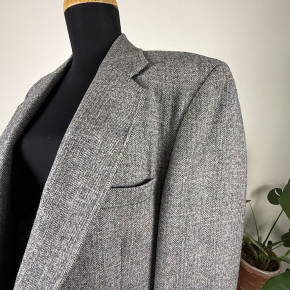 Vintage 80s Wool Herringbone Blazer Gray Oversized Menswear Jacket | Adams Row - Picture 15 of 16